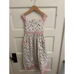 Strasburg Girls White Floral Maxi Dress Pockets Tie Waist 100% Cotton Size 7